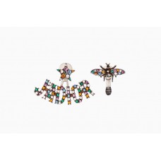 Dior JAdior Ladies Colorful Swarovski Crystals Asymmetric Bee-Logo Brass Earrings