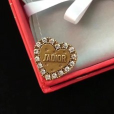 Dior JAdior Logo Pattern Diamonds Edging Women Heart Shaped Brass Ring
