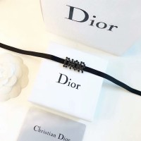 Winter DioEvolution Black Gros-grain Ribbon Black Logo Diamonds Choker Necklace