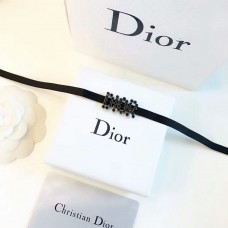 Winter DioEvolution Black Gros-grain Ribbon Black Logo Diamonds Choker Necklace