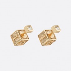 Pre-fall Christian Dior Tribales Logo Pattern Yellow Gold Square Cube Diamonds Stud Earrings Jewellery