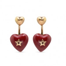 Dior Dioramour Red Enamel Heart-shaped Pendant Star Detail Women Antique Brass Earrings Jewellery