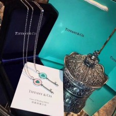 Tiffany Keys Blue Enamel Heart Key Pendant Sterling Silver Necklace Blue/Pink