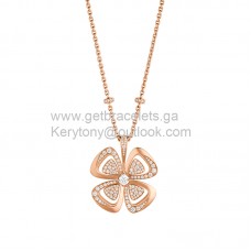 Bvlgari Fiorever Four-petal Flower Necklace With Diamonds Rose Gold and White Gold High Quality