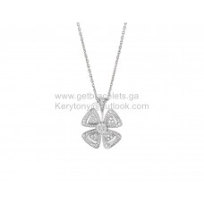 Bvlgari Fiorever Necklace with One Round Diamond and Pave Diamonds White Gold