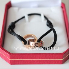 Cartier Double Ring Love Bracelet Pink Gold Black Rope