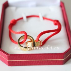 Cartier Double Ring Love Bracelet Yellow Gold Red Rope