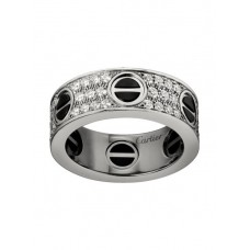 Cartier Love Ring 18K White Gold Black Ceramic Paved Diamonds