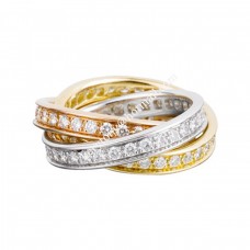 Cartier Trinity Ring White Gold/Yellow God/Rose Gold With Pave Diamonds
