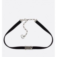 Christian Dioevolution Black Velvet Ribbon White Crystals Logo Choker For 37CM 