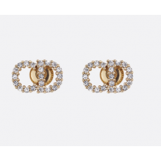 Dior Clair D Lune CD Shaped White Crystal Gold-tone Earrings