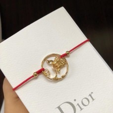 Fall Christian Dior Diorelita Yellow Gold Hydrangea Pattern Red Cotton Cord Bracelet