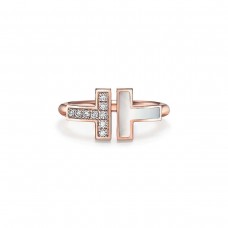 Tiffany T Mother Of Pearl Rose Gold Double T Diamonds Wire Ring