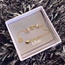 Dior Yellow Gold Adjustable Chain White Pearl Beads Ladies CD Logo Bracelet