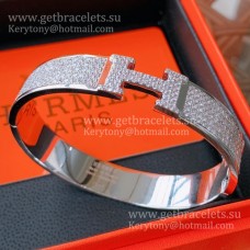 Hermes Clic Clac H Bracelet White Gold with Pave Diamonds Women Singapore