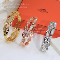 Hermes Collier de Chien Double Layer Bangle White Gold/Pink Gold/Yellow Gold