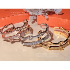 Hermes Collier de Chien Double Layer Bracelet White Gold/Pink Gold/Yellow Gold Luxury