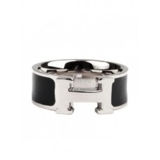 Hermes Enamel Clic H Ring in 18kt White Gold with Black
