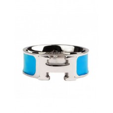 Hermes Enamel Clic H Ring in 18kt White Gold with Blue