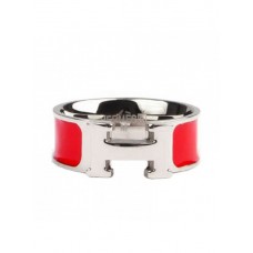 Hermes Enamel Clic H Ring in 18kt White Gold with Red