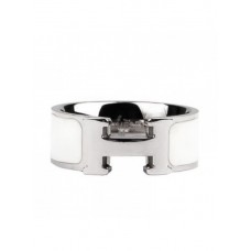 Hermes Enamel Clic H Ring in 18kt White Gold with White