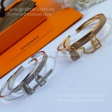 Hermes Lock and Key Bracelet With Diamonds Rose Gold/White Gold Classic