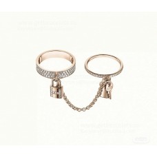 Hermes Lock and Key Ring With Rose Gold/White Gold Party Lady Jewelry