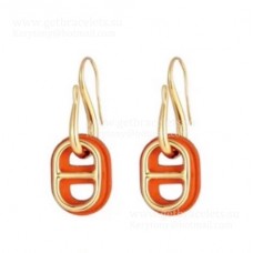Hermes Swift OMaillon Earrings Yellow Gold With Leather Onange/White