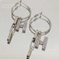 Hermes Women H LOGO Sterling Silver Earrings With Diamonds