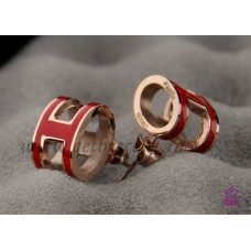 Hermes Pop H Red Earrings in Pink Gold