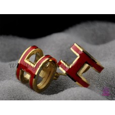 Hermes Pop H Red Earrings in Yellow Gold