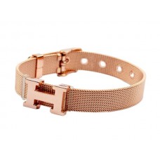 Hermes H Logo Adjustable Band Bracelet Pink Gold