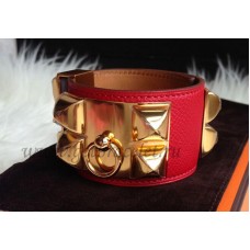 Hermes Collier de Chien Bracelet Red Gold