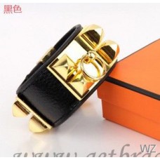 Hermes Collier de Chien Bracelet Black Gold