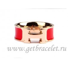 Hermes Enamel Clic H Ring in 18kt Pink Gold with Red