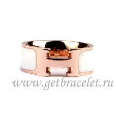 Hermes Enamel Clic H Ring in 18kt Pink Gold with White