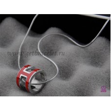 Hermes 3D Pop “H” logo Snake Bone Red Necklace in White Gold