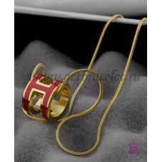 Hermes 3D Pop “H” logo Snake Bone Red Necklace in Yellow Gold