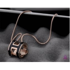 Hermes 3D Pop “H” logo Snake Bone Black Necklace in Pink Gold