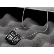 Hermes 3D Pop “H” logo Snake Bone Black Necklace in White Gold