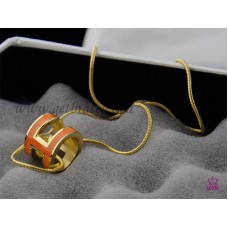 Hermes 3D Pop “H” logo Snake Bone Orange Necklace in Yellow Gold