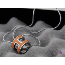 Hermes 3D Pop “H” logo Snake Bone Orange Necklace in White Gold