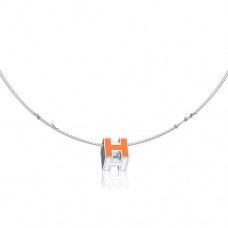 Hermes Cage dH Necklace Orange in Lacquer With Gold