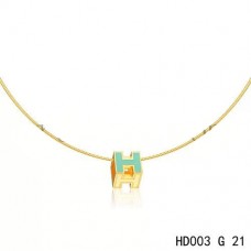 Hermes Cage dH Necklace Blue in Lacquer Yellow Gold
