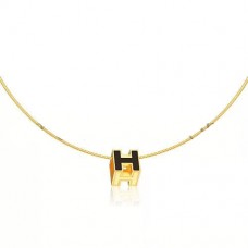 Hermes Cage dH Necklace Black in Lacquer Yellow Gold