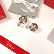 Christian Dior Tribales Asymmetric Brass Juicy Shaped Trimming White Pearl CD Stud Earrings