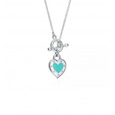 Tiffany Return To Turquoise Love Heart Toggle Pendant Blue Enamel Silver Women Necklace