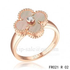 Van Cleef Alhambra Ring In Pink Gold With Gray Mother-Of-Pearl