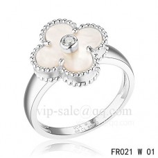 Van Cleef Alhambra Ring In White Gold With White Mother-Of-Pearl