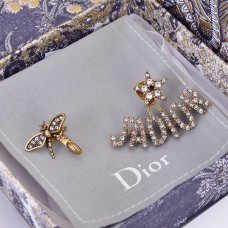 Dior Gold-tone JADIOR Motif Women Paved Diamonds Star Bee Asymmetric Stud Earrings